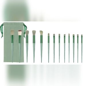 13pc Green Makeup Brush Set w/ Pouch Foundation Powder Eyeshadow Brushes New